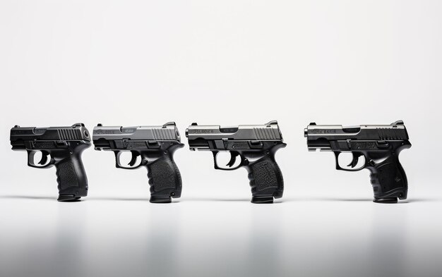 Collezioni di pistole isolate su uno sfondo bianco
