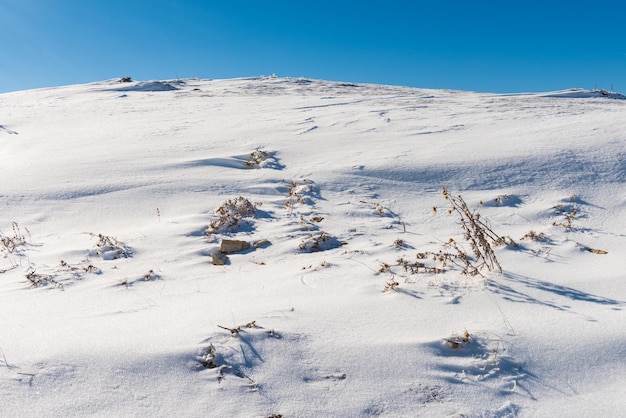 Collina innevata e cielo blu