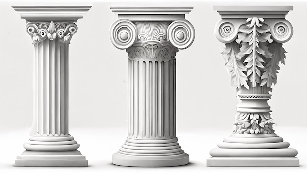 Colonne greche antiche rotte Colonna romana antica Elementi di progettazione dell'edificio Illustrazione di cartoni animati