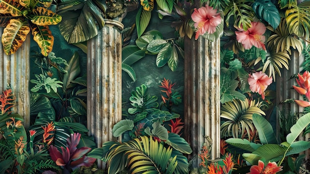colonne nei tropici su uno sfondo strutturato in uno stile acquerello foto carta da parati nell'interno AI generato illustrazione