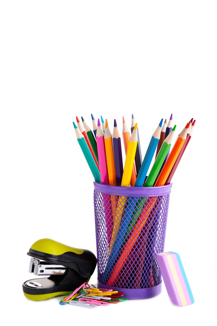 Color pencils in glass isolated on white