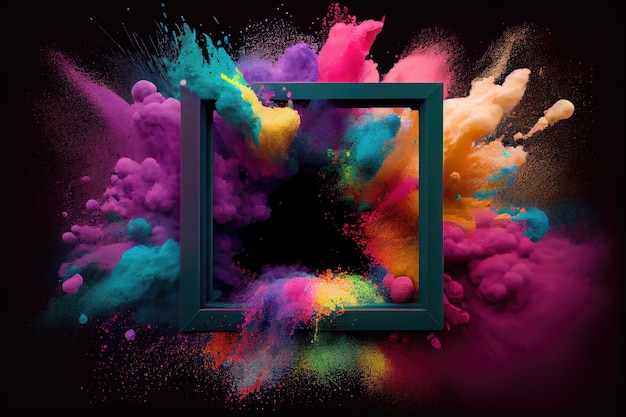 Color Powder Burst Frame Colored Splash Esplosione colorata e Frame Abstract Generative AI Illustration