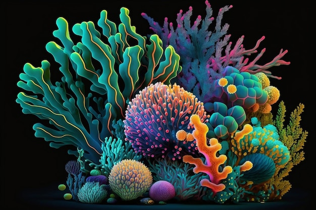 Colorata barriera corallina isolata su uno sfondo bianco Ai generativa