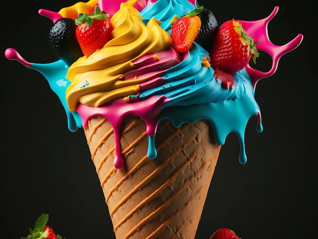 Colorata delizia estiva nel gelato fondente Generative Ai