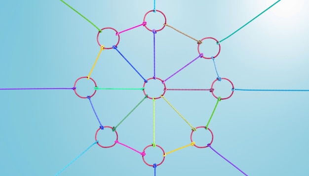 Colorate come diverse corde collegate insieme Concetto o metafora di collaborazione e collaborazione di successo nel lavoro di squadra