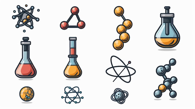 Colorate icone vettoriali di chimica e scienza ideali per i contenuti educativi