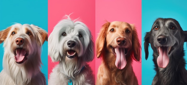 Colorati cani postmoderni con la bocca aperta