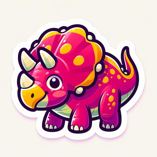 Colorato adesivo animato del dinosauro Triceratops