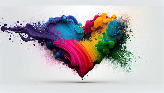 Colorato arcobaleno holi vernice colore polvere esplosione cuore forma scena sfondo bianco