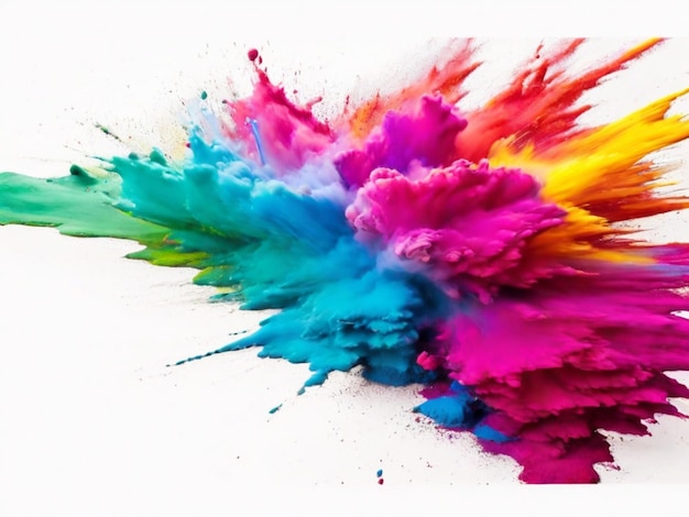 Colorato arcobaleno holi vernice colore polvere esplosione isolato bianco ampio panorama sfondo