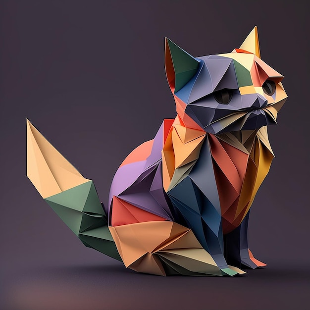 Colorato basso poligono arte gatto geometrico animale AI generato