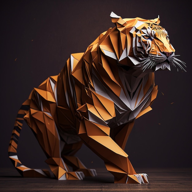 Colorato basso poligono arte geometrica tigre animale AI generato