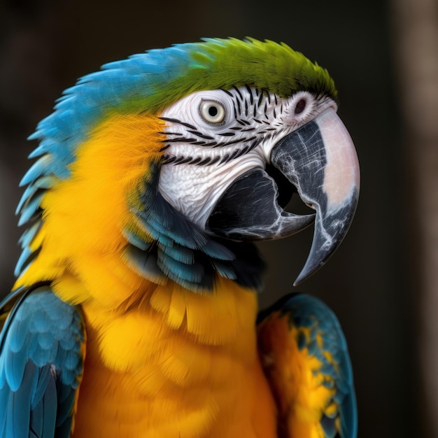 Colorato blu e giallo pappagallo macaw Ara ararauna Illustrazione AI GenerativexA