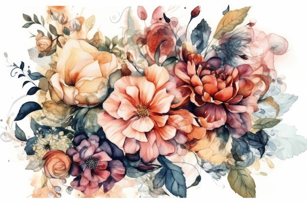 Colorato bouquet di fiori su uno sfondo bianco vuoto IA generativa