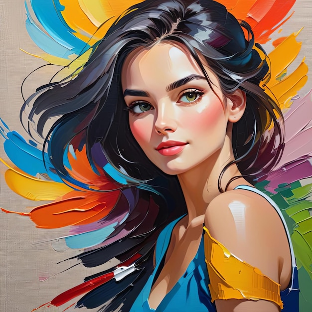 Colorato dipinto ad olio di una bella donna