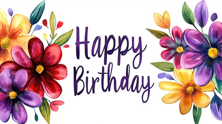 Foto colorato disegno floreale con testo di happy birthday per la celebrazione
