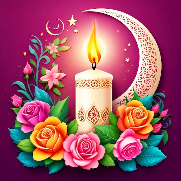 Colorato felice Ramadan Kareem candela floreale immagine moschea musulmana