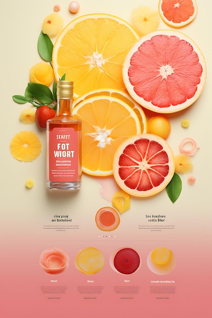 Colorato liquore di pompelmo con infuso di agrumi con un concetto creativo di design