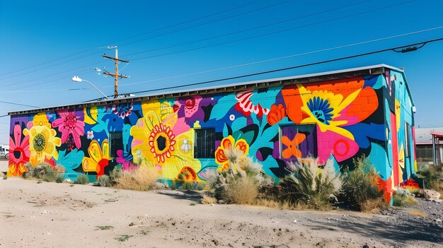 Colorato murale di graffiti floreali in stile deserto