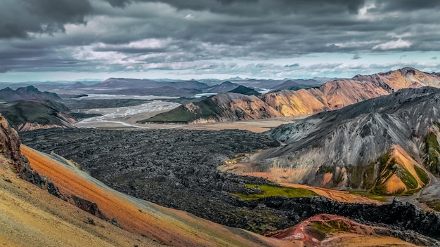 Colorato paesaggio vulcanico con flusso di lava in Landmannalaugar Islanda Europa