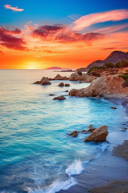 colorato tramonto primaverile dalla spiaggia di Giallonardo in Sicilia