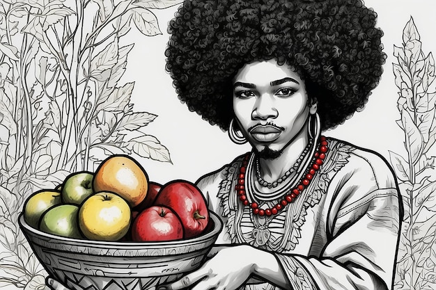 Colorazione di Kwanzaa afro con frutta isolata