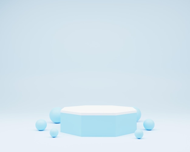 colore azzurro 3d reso sfondo podio con sfere