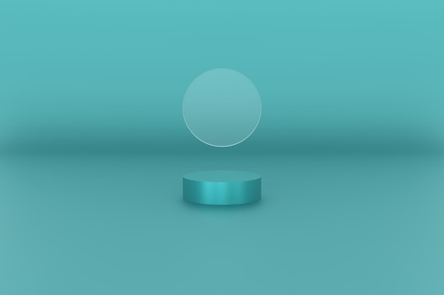 Colore blu della piattaforma 3d per la fase o il podio del fondo del prodotto con l'illustrazione 3d del cerchio di vetro