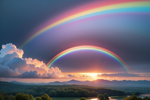 Colore della carta da parati dell'arcobaleno pioggia cielo bellissimo sfondo dell'arcabaleno foresta prato fiori