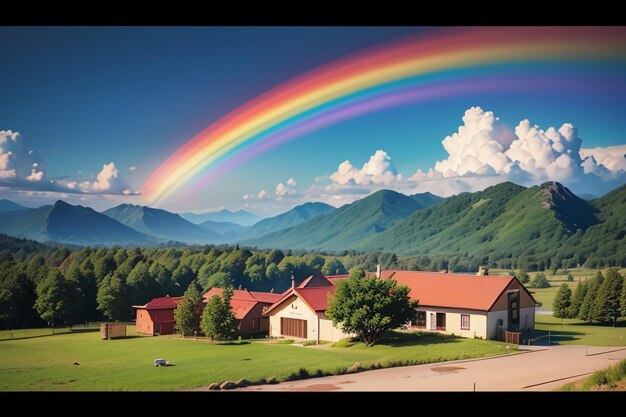 Colore della carta da parati dell'arcobaleno pioggia cielo bellissimo sfondo dell'arcabaleno foresta prato fiori