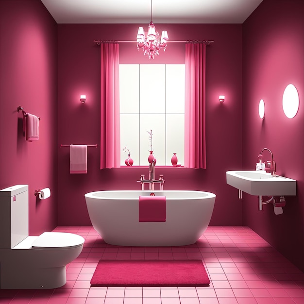 Colore interno bagno Viva Magenta dell'anno 2023. Modello moderno, colore bordeaux rosso cremisi.