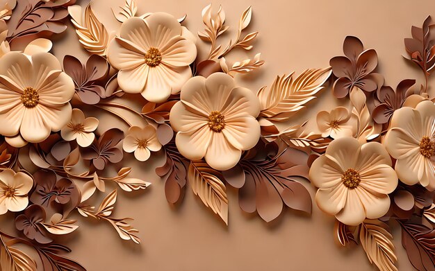 colore marrone foglia di parete 3D foglia di fiore carta da parati di sfondo