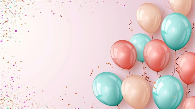 Colore pastello lucido felicità di compleanno palloncini bandiera sfondo generativo Ai