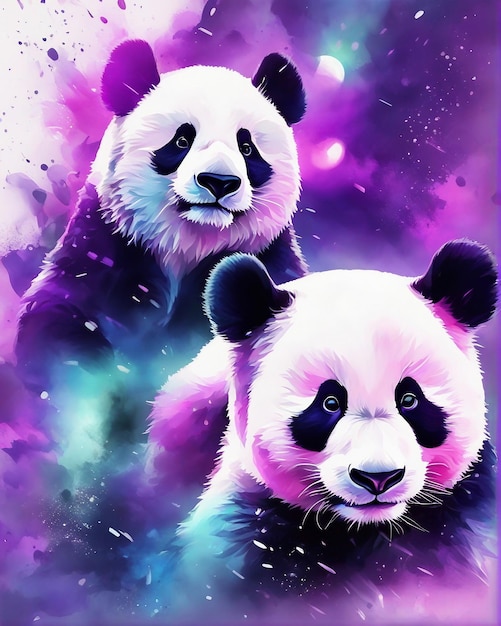 colore rosa iperrealistico due panda