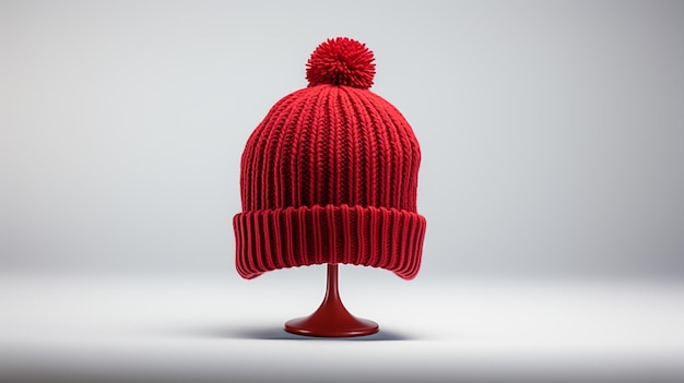 Colore rosso a filati a maglia cappello invernale su bianco