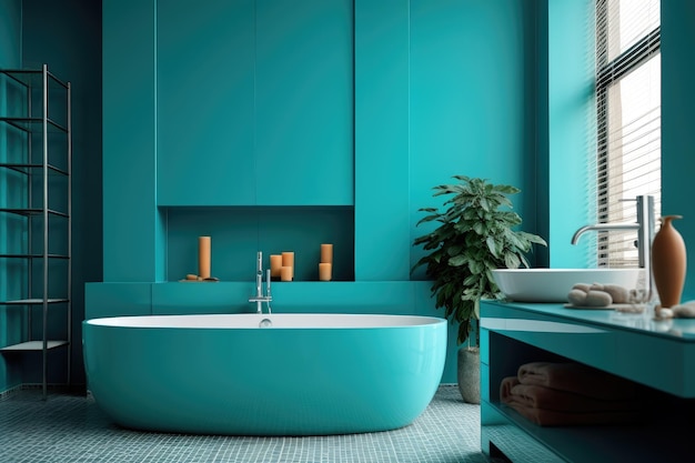 Colore turchese decorazione di design minimo interno moderno del bagno