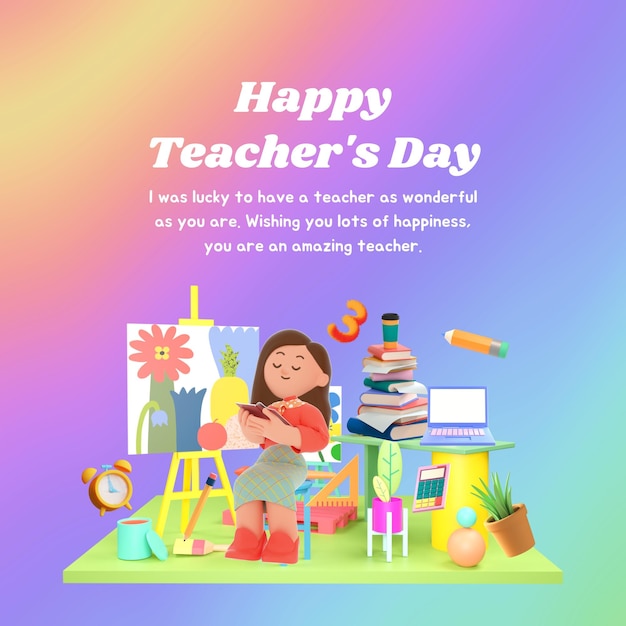 Colorful 3D Happy Teacheraposs Day Instagram Post 1