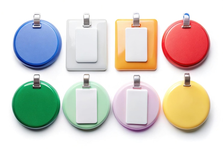 Photo colorful badge collection on white background