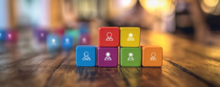 Colorful blocks with people icons management baner panorama Generative AI