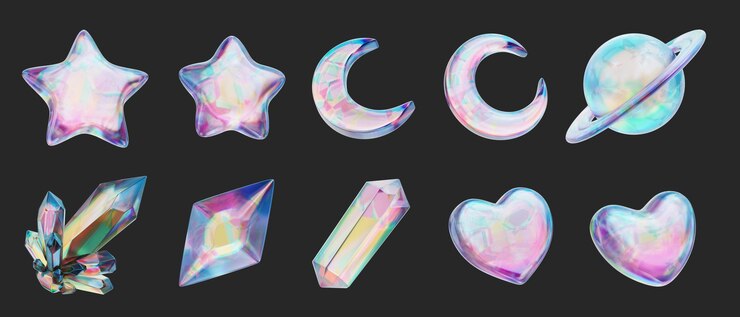 Colorful holographic element set pack isolated background 3d rendering