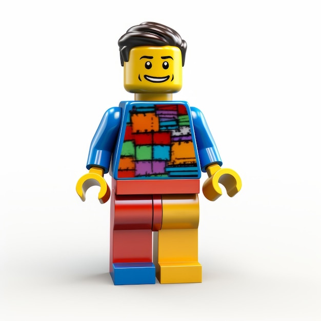 Colorful Lego Man Un personaggio 3D con consistenza plastica e lucentezza