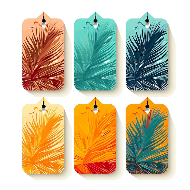 Colorful of Palm Tree Shop Tag Card Tropical Leaf Tag Card Palm Leaf Sha schizzo in acquerello