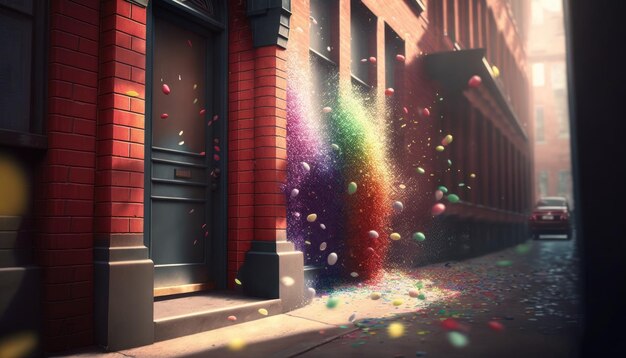 Colorful Street Confetti Shower di Generative AI