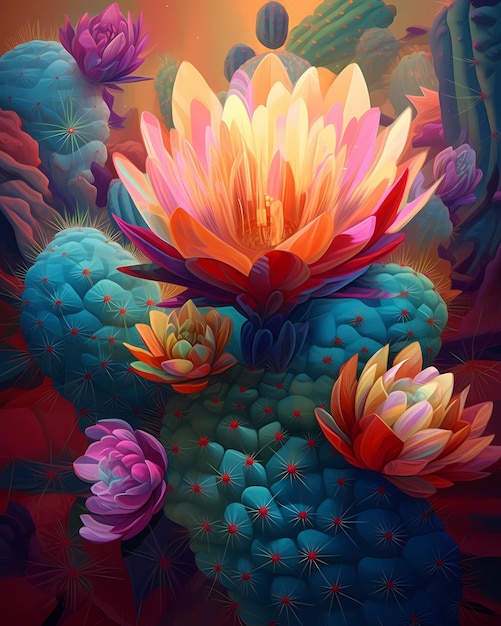 colorfull cactus ilustration fantasy art generato ai