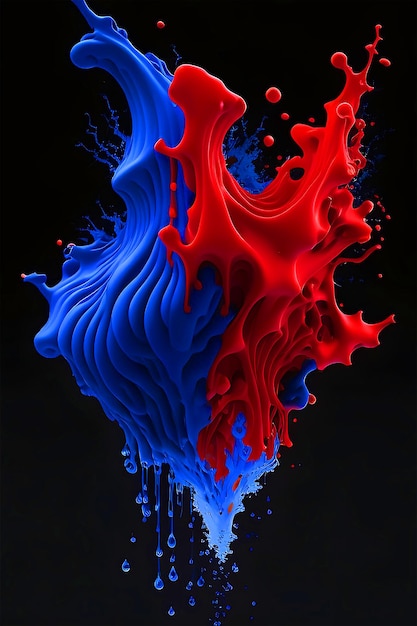 Colori acrilici blu e rosso in acqua Inkblot Astratto sfondo nero