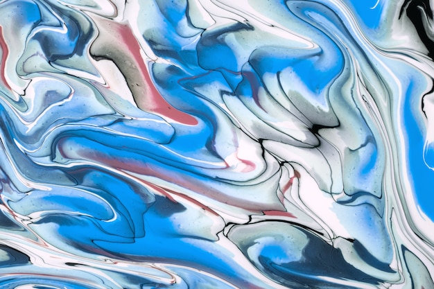 Colori blu e bianchi della priorità bassa di arte fluida astratta. Marmo liquido
