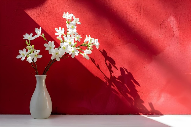 Colori contrastanti Fiori bianchi in un vaso Parete rossa con ombra Concetto astratto Natura Macro riprese di foglie Riflessioni in pozzanghere Tessuti in corteccia Esplorazione urbana