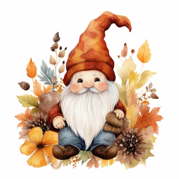 Colori d'autunno felici Acquarello Gnome