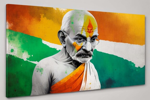 Colori della tela a tema epico della bandiera indiana Gandhi