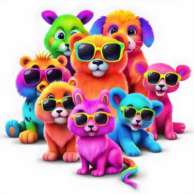 Colori di neon 3D Animali carini di favola Clipart